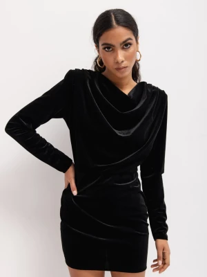 Sukienka z długim rękawem o klasycznym kroju w kolorze BLACK VELVET - COLLETTE-XS Marsala