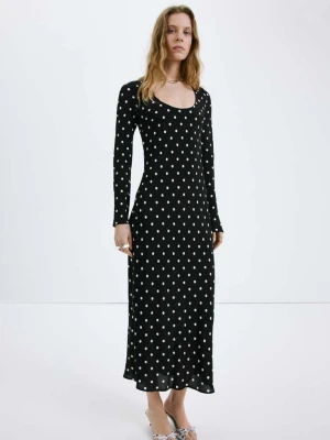 Sukienka z długim rękawem w grochy czarny - Kobieta - - MANGO