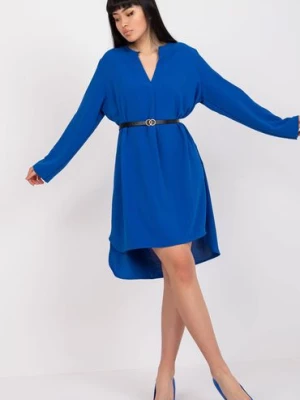 Sukienka z długim rękawem z czarnym paskiem - niebieska Italy Moda