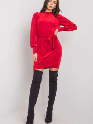 Sukienka z długimi bufiastymi rękawami -czerwona RUE PARIS