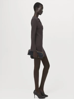 Sukienka z drapowanym dekoltem i długim rękawem brązowy - Kobieta - - MANGO