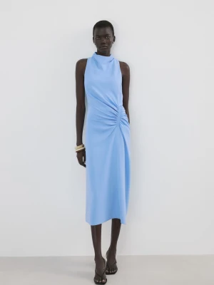 Sukienka z drapowanym dekoltem i marszczeniem z boku błękitny - Kobieta - - MANGO