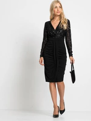 Sukienka z dżerseju z cekinami i marszczeniem bonprix