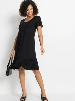 Sukienka z dżerseju z falbaną, z mieszanki wiskozy bonprix