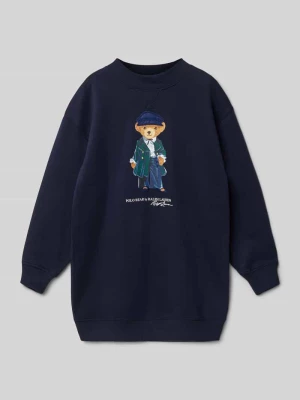 Sukienka z dzianiny dresowej z wyhaftowanymi detalami model ‘BEAR’ Polo Ralph Lauren Kids