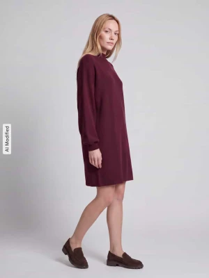 Sukienka z dzianiny o kroju relaxed fit z mieszanki wiskozy model 'NANCY' Vero Moda Bordowy