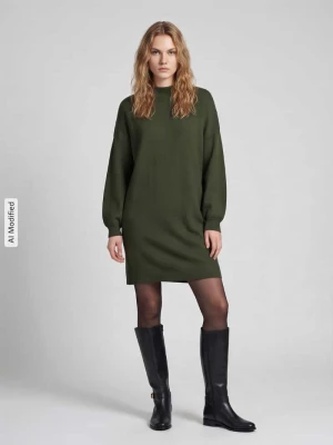 Sukienka z dzianiny o kroju relaxed fit z mieszanki wiskozy model 'NANCY' Vero Moda Ciemnozielony