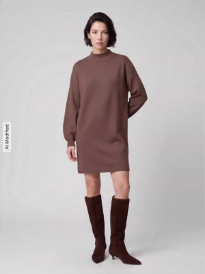 Sukienka z dzianiny o kroju relaxed fit z mieszanki wiskozy model 'NANCY' Vero Moda Średniobrązowy