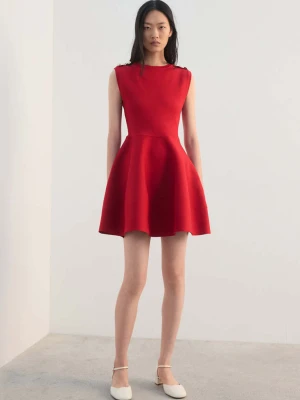 Sukienka z dzianiny z baskinką i guzikami czerwony - Kobieta - - MANGO