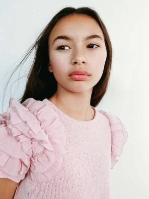 Sukienka z dzianiny z falbanami różowy - Dzieci - lata - MANGO KIDS