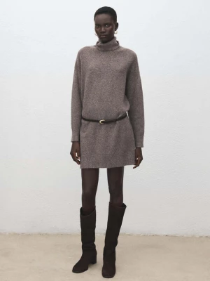 Sukienka z dzianiny z golfem średni brązowy - Kobieta - - MANGO