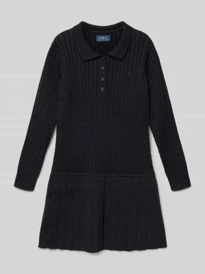 Sukienka z dzianiny ze ściegiem warkoczowym i wykładanym kołnierzem Polo Ralph Lauren Teens