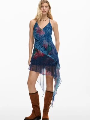 Sukienka z falbanami pikselowana Desigual