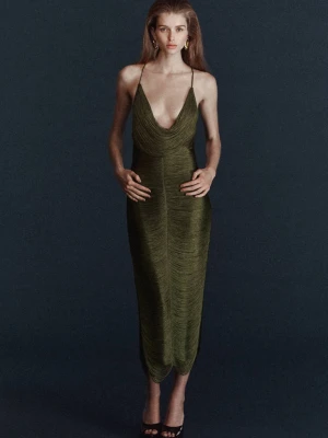 Sukienka z frędzli z odkrytymi plecami khaki - Kobieta - - MANGO