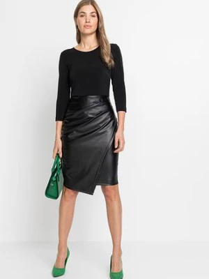 Sukienka z imitacji skóry z górą z dżerseju bonprix