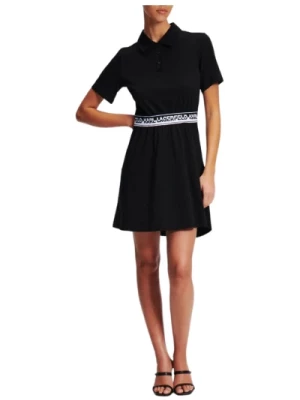 Sukienka z koszulowym dekoltem z logo w kolorze czarnym Karl Lagerfeld