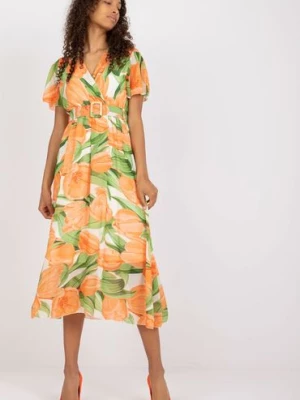 Sukienka z krótkim rękawem w pomarańczowe tulipany Italy Moda