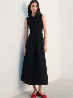 Sukienka z łączonych materiałów z kołnierzykiem polo czarny - Kobieta - - MANGO