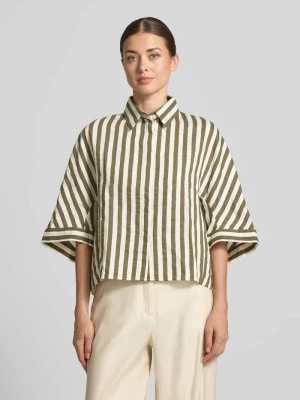 Sukienka z lnu do kolan z dekoltem w serek model 'HOLLIE' 0039 italy Khaki