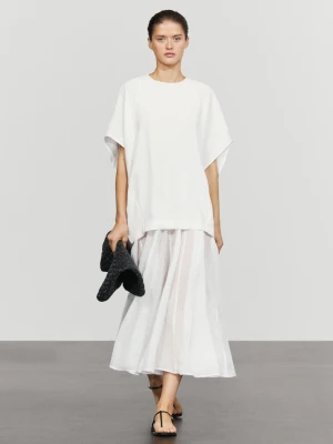 Sukienka Z Lnu O Łączonym Fasonie - Biały - Massimo Dutti - Female