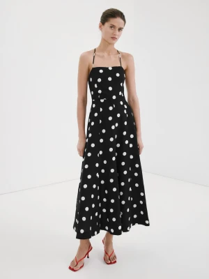 Sukienka z lyocellu w kropki czarny - Kobieta - - MANGO
