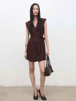 Sukienka z lyocellu z paskiem burgund - Kobieta - - MANGO