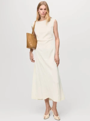 Sukienka z lyocellu z zaszewkami w pasie kremowy / écru - Kobieta - - MANGO