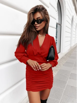 Sukienka z marszczeniem - ELOA - czerwona  magmac 