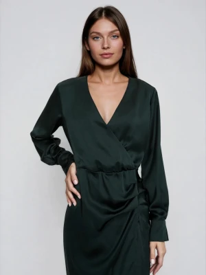 Sukienka z marszczeniem na biodrach zielona Moodo