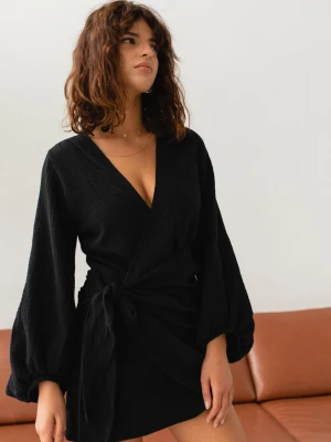 Sukienka z muślinu z wiązaniem na boku CZARNA - TULSA-XS/S Marsala