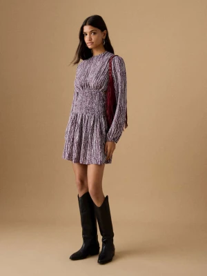 Sukienka z nadrukiem i wycięciami z lureksu jasny/pastelowa purpura - Dziewczyna - - MANGO TEEN