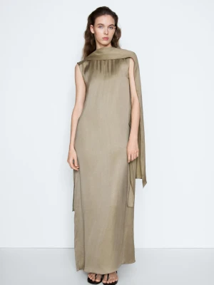 Sukienka Z Narzutką - Studio - Popielaty - - Massimo Dutti - Kobieta