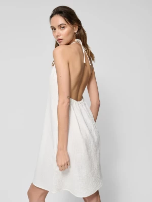 Sukienka z odkrytymi plecami z bawełnianego muślinu Outhorn - złamana biel