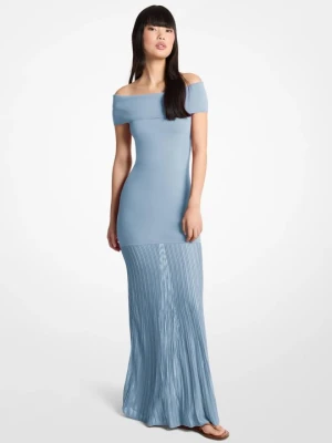 Sukienka z plisowanej elastycznej dzianiny z odsłoniętymi ramionami Michael Kors CHAMBRAY (Niebieski)