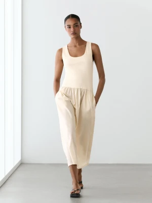 Sukienka Z Popeliny Z Mieszanki Bawełny - Waniliowy - - Massimo Dutti - Kobieta