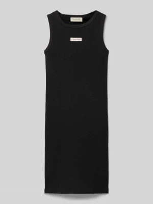 Sukienka z prążkowaniem i wyhaftowanym logo Calvin Klein Jeans Czarny