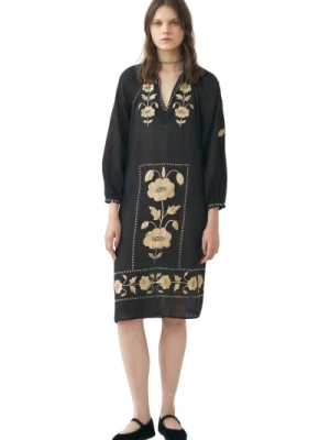 Sukienka z ręcznie haftowanymi detalami z jedwabiu Ila Antik Batik