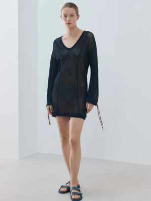 Sukienka z siateczki z długim rękawem granatowy - Kobieta - - MANGO