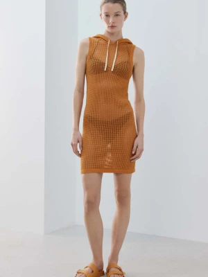 Sukienka z siateczki z kapturem pomarańczowy - Kobieta - - MANGO