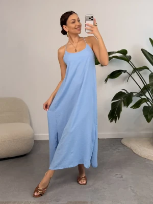 Sukienka z Wiskozy Niebieska Back ClothStore
