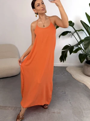 Sukienka z Wiskozy Pomarańczowa Back ClothStore