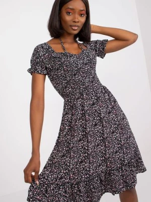 Sukienka z wiskozy w małe kwiatki  - czarna RUE PARIS