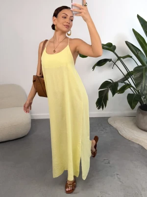 Sukienka z Wiskozy Żółta Back ClothStore