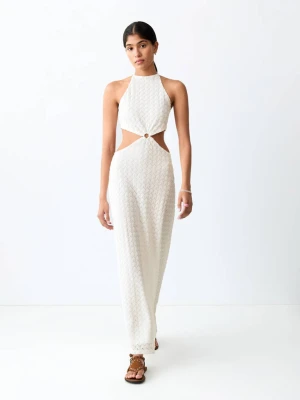 Sukienka z wycięciem i haftami złamana biel - Teen - - MANGO TEEN