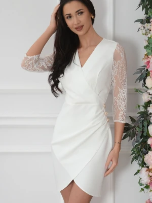 Sukienka z zakładką koronkowe rękawy kremowa Angel Bella Donna