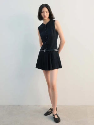 Sukienka z zakładkami i paskiem granatowy - Kobieta - - MANGO