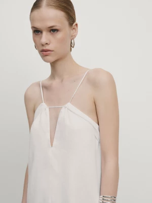 Zdjęcie produktu Sukienka Z Zakładkami Ze 100% Lnu - Biały - - Massimo Dutti - Kobieta