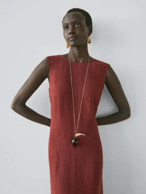 Sukienka Ze 100% Lnu Z Dekoltem Halter - Ceglany - - Massimo Dutti - Kobieta