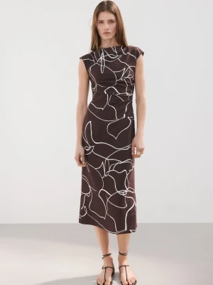 Sukienka ze wzorem i marszczeniem brązowy - Kobieta - - MANGO