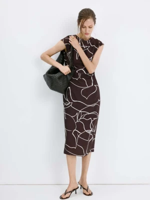Sukienka ze wzorem i marszczeniem brązowy - Kobieta - - MANGO